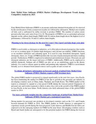 Fatty Methyl Ester Sulfonate (FMES) Market Challenges Development Trends & Competitive Analysis by 2023