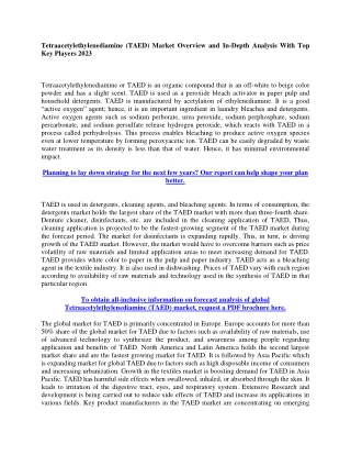 Tetraacetylethylenediamine (TAED) Market Overview and In-Depth Analysis With Top Key Players 2023