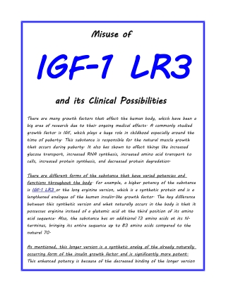 Misuse of IGF-1 LR3 and its Clinical Possibilities