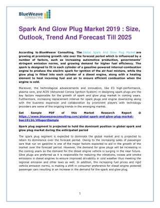 Global Spark and Glow Plug Market – 2019 : Industry Outlook, Size & Forecast 2019 To 2025