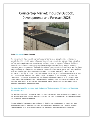 Countertop Market - Technological breakthroughs, Value chain and stakeholder analysis by 2026