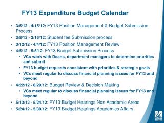 FY13 Expenditure Budget Calendar