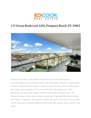 1 N Ocean Boulevard 1410, Pompano Beach, FL 33062