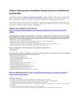 Global 2-Chloronicotinic Acid Market Steady Growth to be Witnessed by 2019-2024