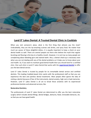 Land O’ Lakes Dental: A Trusted Dental Clinic in Coaldale
