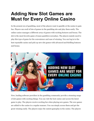 Adding New Slot Games are Must for Every Online Casino