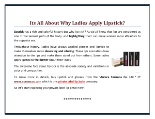 Its All About Why Ladies Apply Lipstick?
