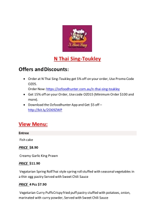 15% Off - N Thai Sing-Toukley-Toukley - Order Food Online