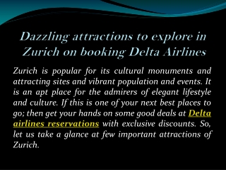 Dazzling attractions to explore in Zurich on booking Delta Airlines