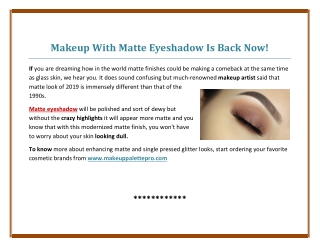 Makeup With Matte Eyeshadow Is Back Now!