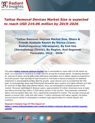 Tattoo Removal Devices Market Size is expected to reach USD 219.06 million by 2019-2026