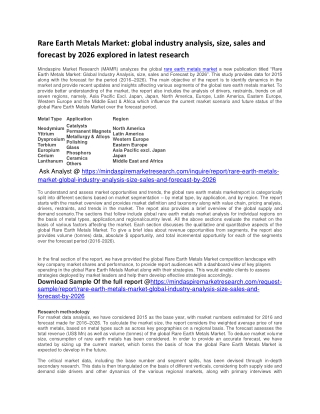 Rare Earth Metals Market: global industry analysis, size, sales and forecast by 2026 explored in latest research