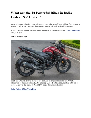 List of 10 Most Powerful Bikes Under Rs. 1 Lakh in India