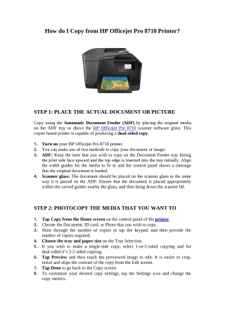 How do I Copy from HP Officejet Pro 8710 Printer?