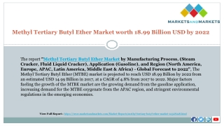 Methyl Tertiary Butyl Ether Market worth 18.99 Billion USD by 2022