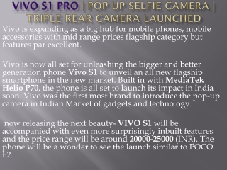 Vivo S1 Pro | Pop up selfie camera | Triple rear camera launched
