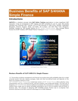 Business Benefits Of SAP Simple Finance