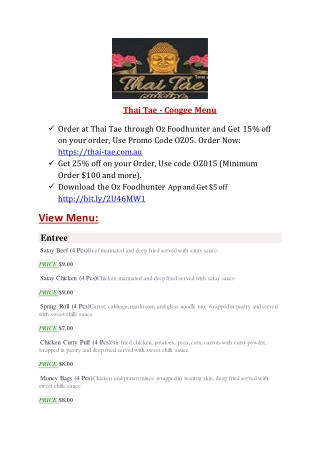 Thai Tae Coogee Menu – 10% off - thai restaurant coogee, Perth, WA, 6166.