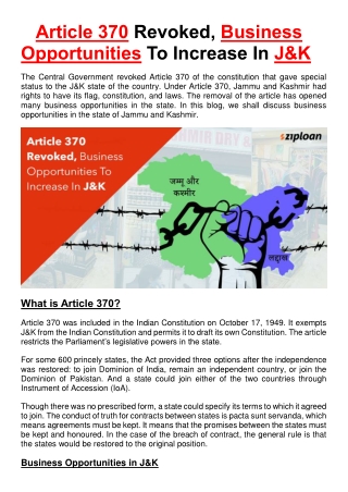 Article 370 Revoked, Business Opportunities To Increase In J&K
