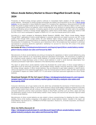 Silicon Anode Battery Market to Discern Magnified Growth during 2024