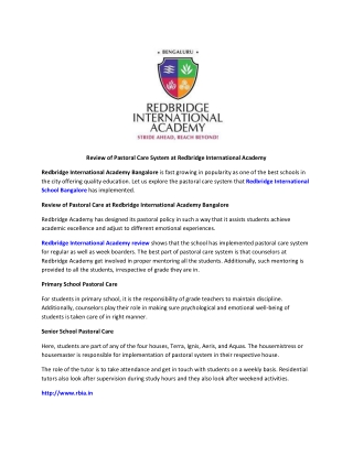 Review of Pastoral Care System at Redbridge International Academy