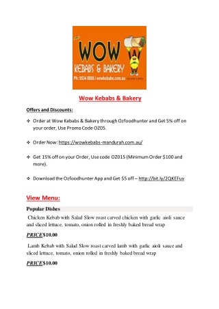 Wow Kebabs and Bakery Menu – 5% OFF