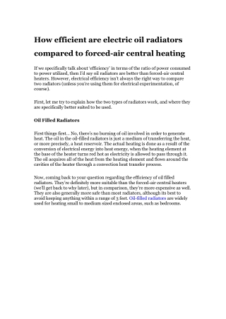 How efficient are electric oil radiators compared to forced-air central heating