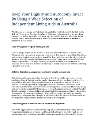 Keep Your Dignity and Autonomy Intact By Using a Wide Selection of Independent Living Aids in Australia