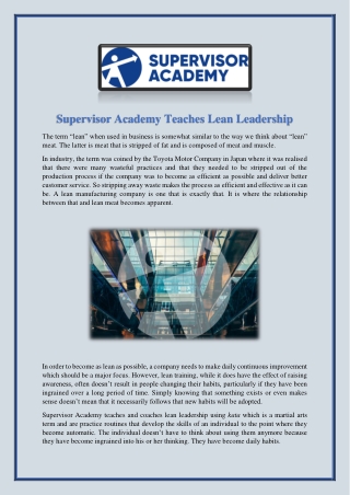 Supervisor Academy Teaches Lean Leadership