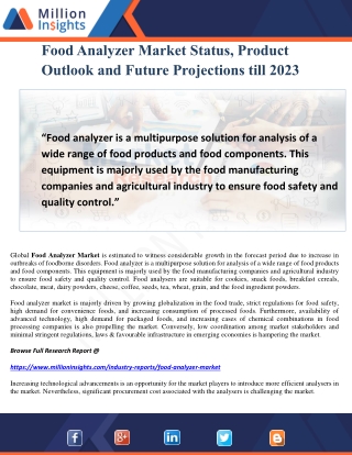 Food Analyzer Market Status, Product Outlook and Future Projections till 2023