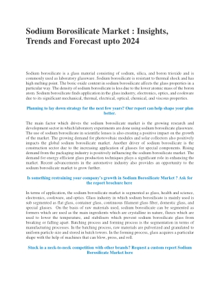 Sodium Borosilicate Market : Insights, Trends and Forecast upto 2024