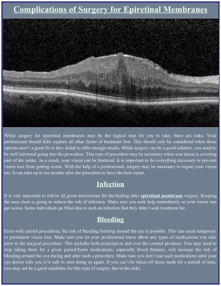 Complications of Surgery for Epiretinal Membranes