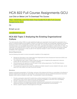 HCA 822 Full Course Assignments GCU