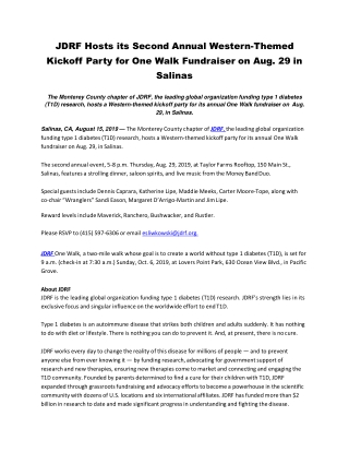 JDRF Hosts its Second Annual Western-Themed Kickoff Party for One Walk Fundraiser