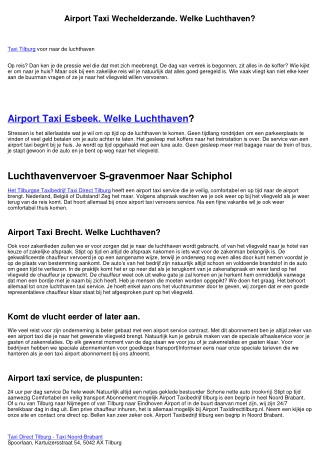 Airport Taxi Tilburg. Naar Welke Luchthaven?