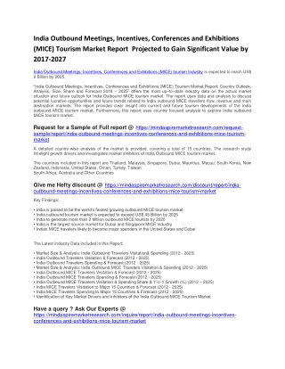 India Outbound Meetings, Incentives, Conferences and Exhibitions (MICE) Tourism Market Report Projected to Gain Signifi