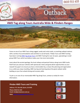 4WD Tag along Tours Australia Wide & Flinders Ranges