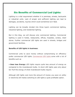 Six Benefits of Commercial Led Lights