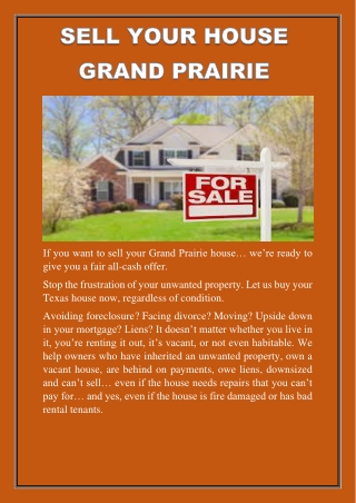 Sell Your House Grand Prairie