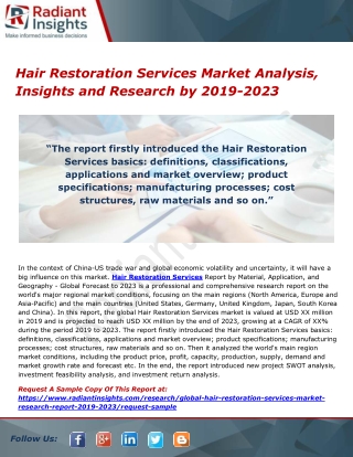 Hair Restoration Services Market Analysis, Insights and Research by 2019-2023