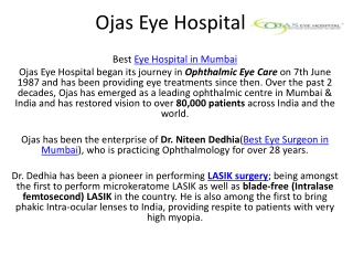 Ojas Eye Hospital provide Best Laser Eye Treatment in Mumbai