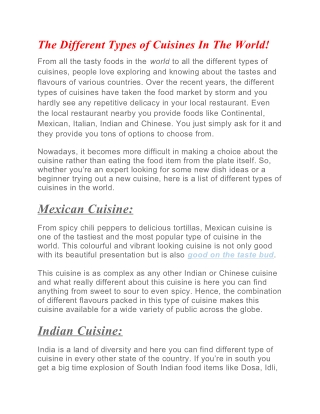 The Different Types of Cuisines In The World!