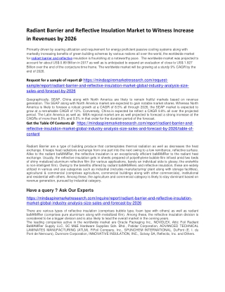 Radiant Barrier and Reflective Insulation Market to Witness Increase in Revenues by 2026