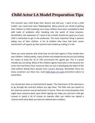 Child Actor LA Model Preparation Tips