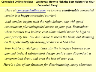 Concealed Online Reviews - We Reveal How to Pick the Best Holster For Your Concealed Carry!