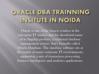 Oracle DBA Trainning Insitute IN Noida