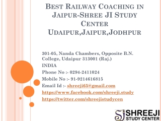 Best Railway Coaching in Jaipur-Shree JI Study Center Udaipur,Jaipur,Jodhpur