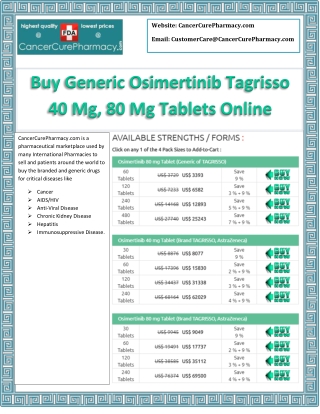 Buy Generic Osimertinib Tagrisso 40 Mg, 80 Mg Tablets Online