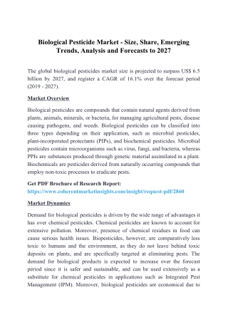 Biological Pesticide Market - Size, Share, Emerging Trends, Analysis and Forecasts to 2027