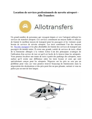 Location de services professionnels de navette aéroport - Allo Transfers